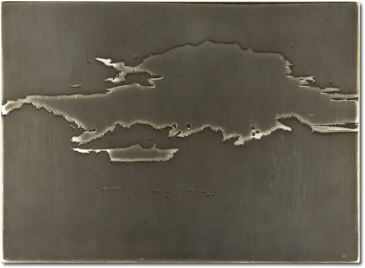Photo of etched nickel silver artwork by Gaylia Wagner